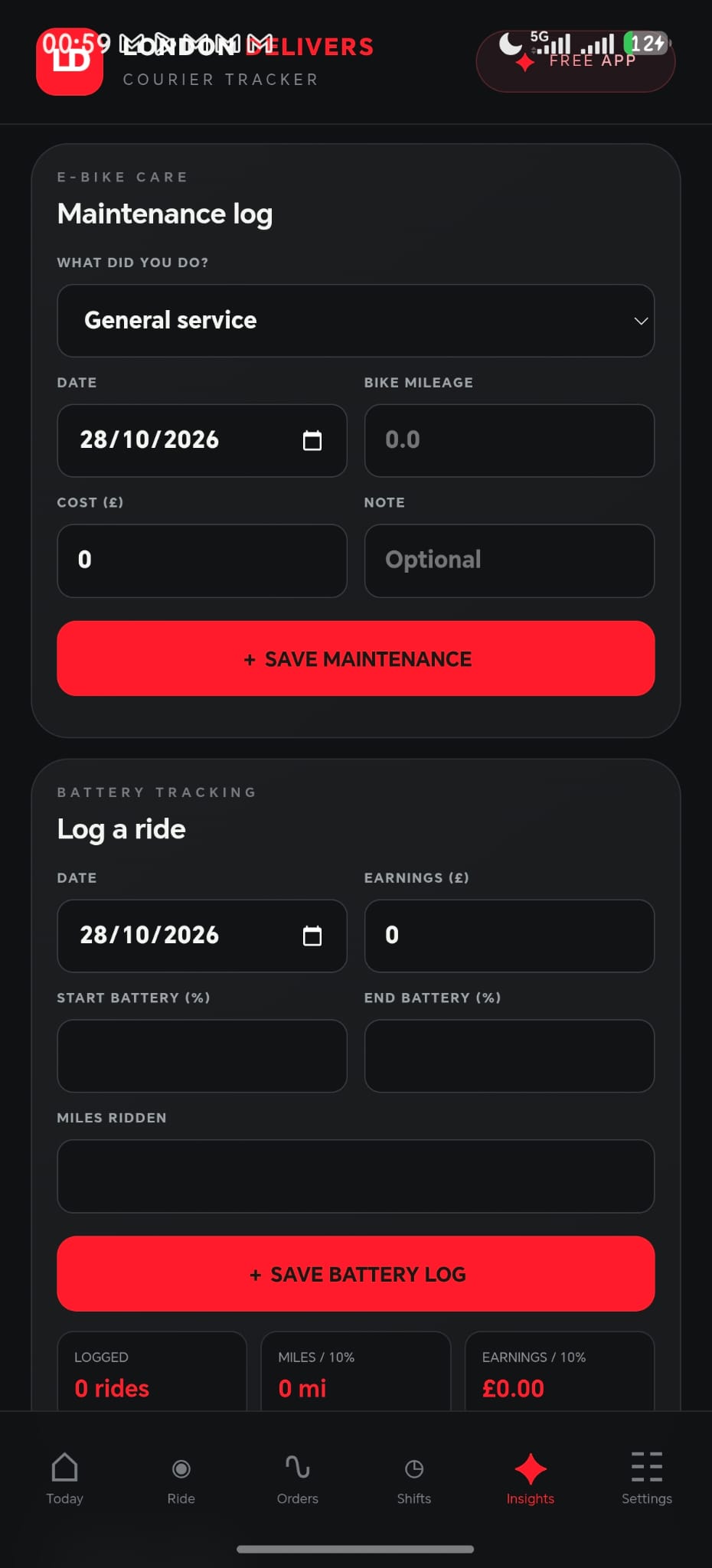 Maintenance and battery tracking forms